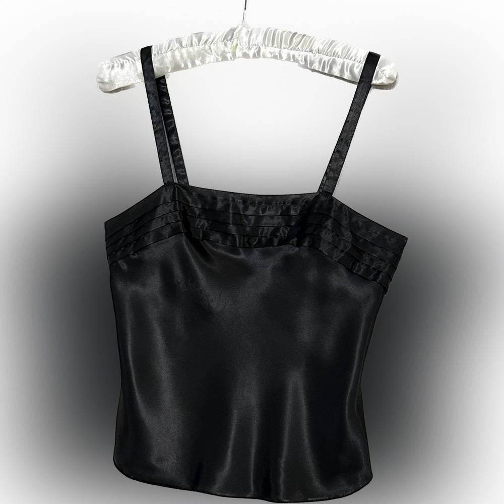 Vintage Lucie Ann II Black Satin look camisole with pleated bodice Size 34